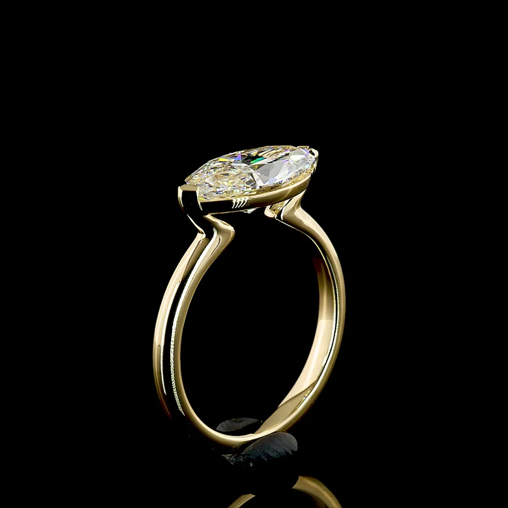 14K Yellow Gold East-West Marquise Cut Solitaire Ring with Lab Grown Diamond - 2.59 Carats Total Diamond Weight (E-F Color, VVS2 Clarity, IGI Certified) - Covaloro Fine Jewelry - Image 4