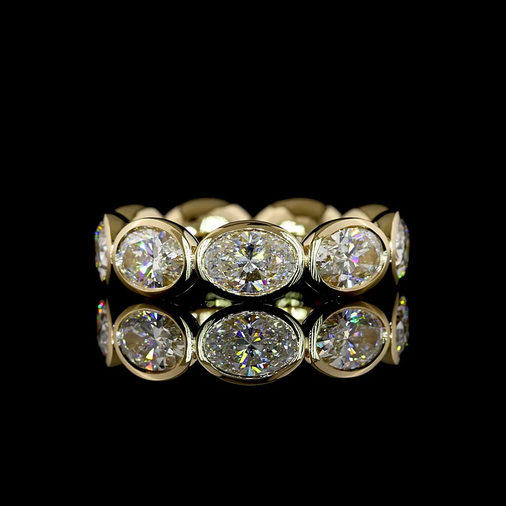 14K Yellow Gold East-West Oval Cut Lab Diamond Eternity Band - 4.78 Carat Total Weight, E-F Color VS1 Clarity, Bezel Set 9 Stone Ring - Covaloro Fine Jewelry