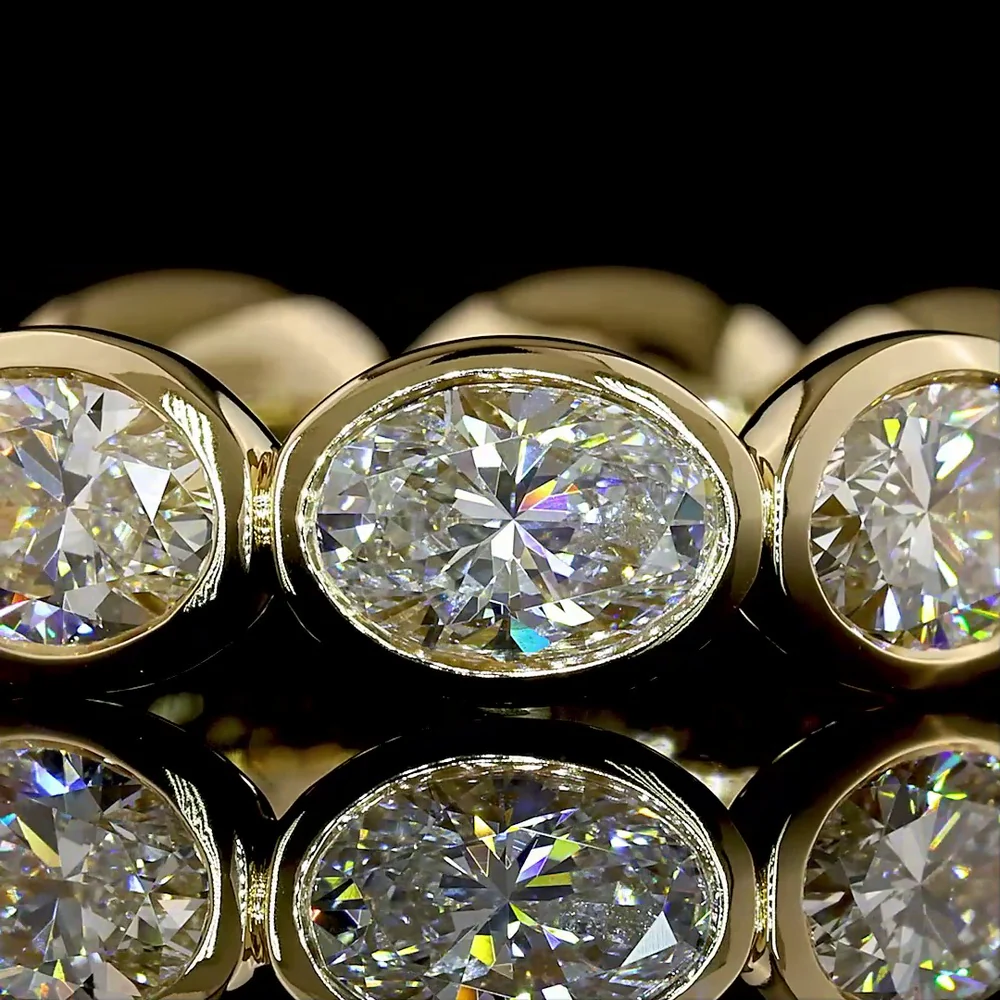 14K Yellow Gold East-West Oval Cut Lab Diamond Eternity Band - 4.78 Carat Total Weight, E-F Color VS1 Clarity, Bezel Set 9 Stone Ring - Covaloro Fine Jewelry - Image 2