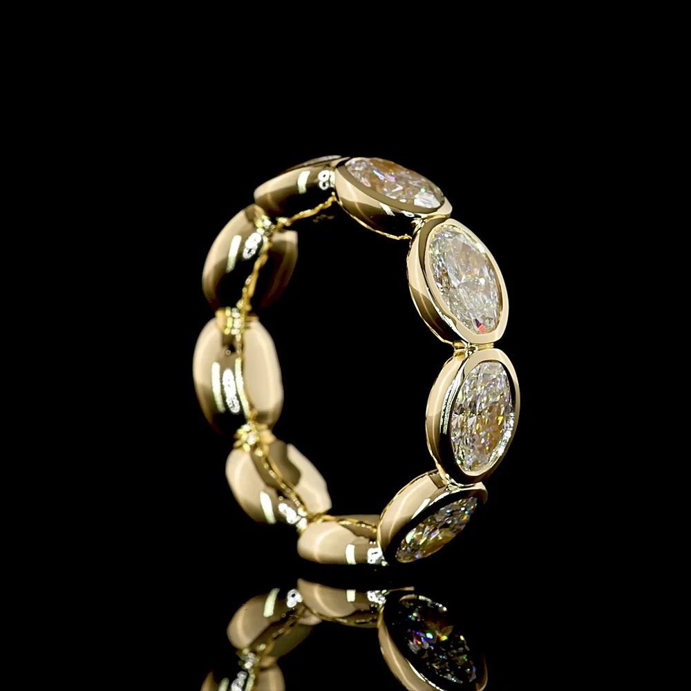 14K Yellow Gold East-West Oval Cut Lab Diamond Eternity Band - 4.78 Carat Total Weight, E-F Color VS1 Clarity, Bezel Set 9 Stone Ring - Covaloro Fine Jewelry - Image 3