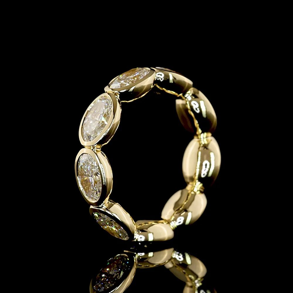 14K Yellow Gold East-West Oval Cut Lab Diamond Eternity Band - 4.78 Carat Total Weight, E-F Color VS1 Clarity, Bezel Set 9 Stone Ring - Covaloro Fine Jewelry - Image 4