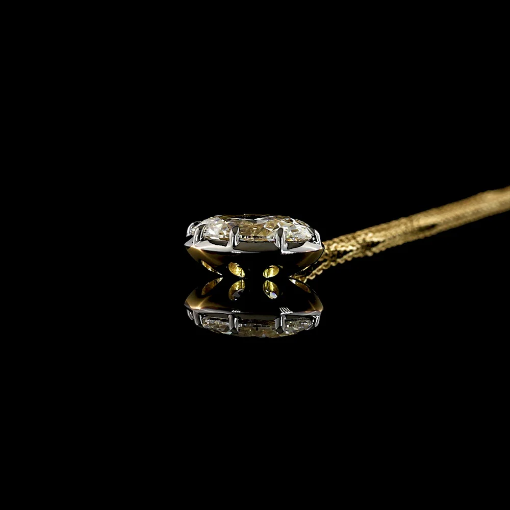 14K Yellow Gold East-West Oval Cut Lab Diamond Solitaire Pendant - 4.03 Carat, E-F Color VVS2 Clarity with Black Rhodium Accented Setting - Covaloro Fine Jewelry - Image 3