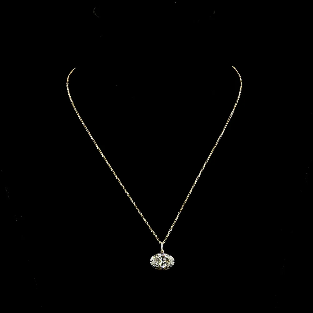 14K Yellow Gold East-West Oval Cut Lab Diamond Solitaire Pendant - 4.03 Carat, E-F Color VVS2 Clarity with Black Rhodium Accented Setting - Covaloro Fine Jewelry - Image 4