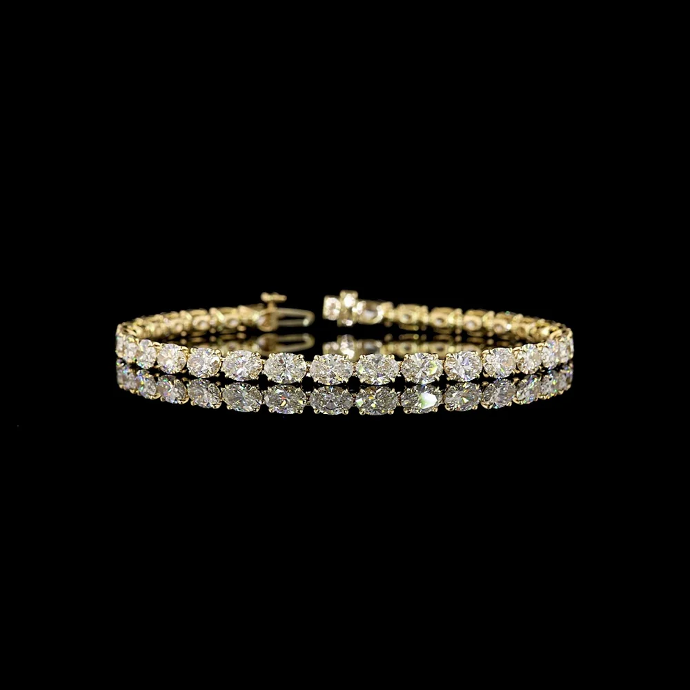 14K Yellow Gold East-West Oval Cut Lab Diamond Tennis Bracelet - 10.55 Carat Total Weight, 32 Stones D VS1 - Covaloro Fine Jewelry