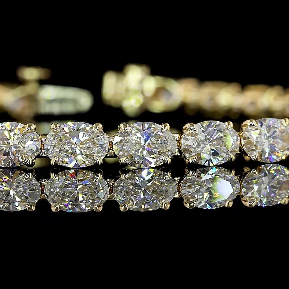 14K Yellow Gold East-West Oval Cut Lab Diamond Tennis Bracelet - 10.55 Carat Total Weight, 32 Stones D VS1 - Covaloro Fine Jewelry - Image 2