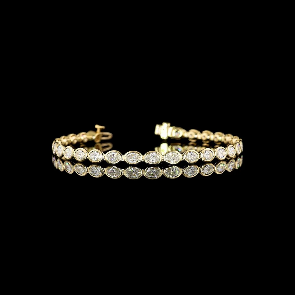 14K Yellow Gold East-West Oval Cut Lab Diamond Tennis Bracelet - 5.79 Carats Total Diamond Weight - Covaloro Fine Jewelry