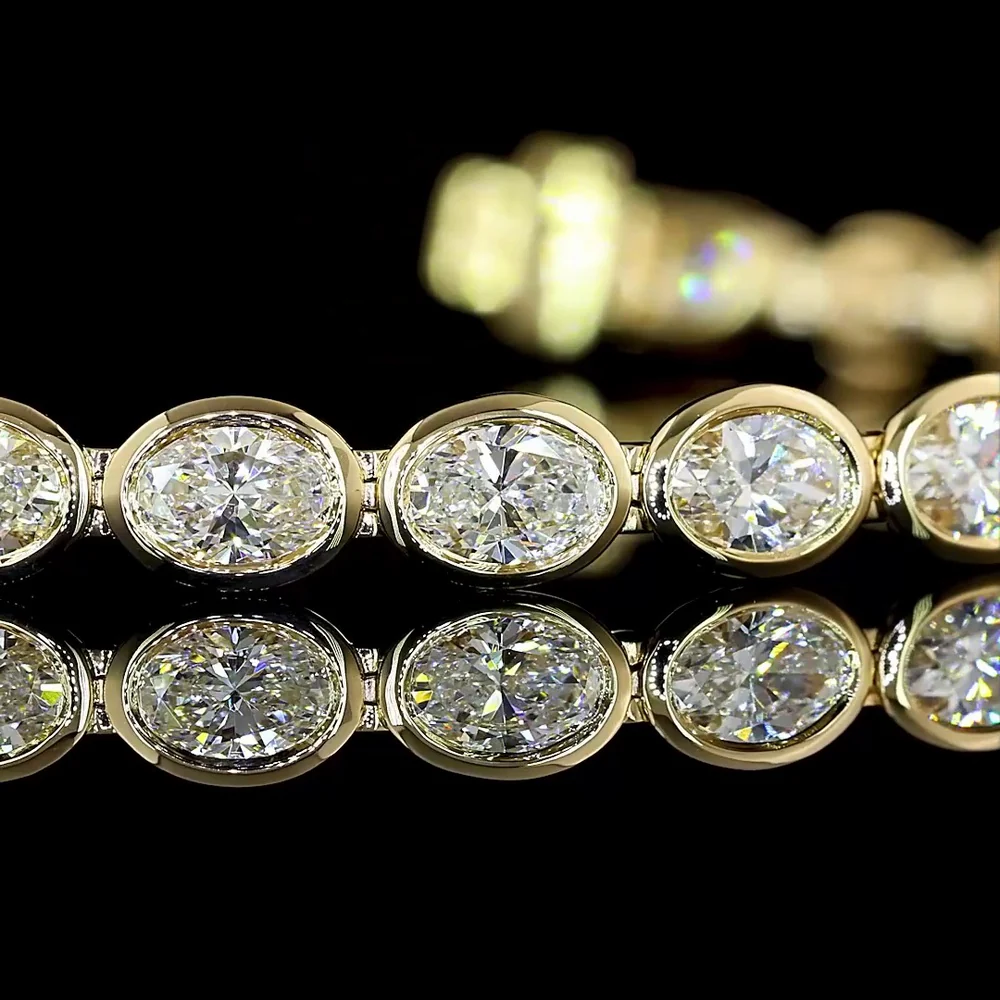 14K Yellow Gold East-West Oval Cut Lab Diamond Tennis Bracelet - 5.79 Carats Total Diamond Weight - Covaloro Fine Jewelry - Image 2