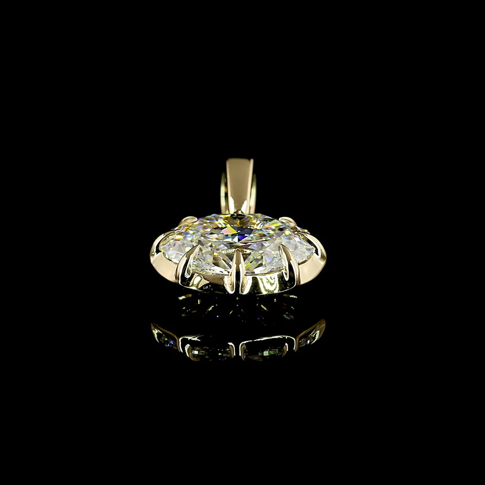 14K Yellow Gold East-West Oval Cut Pendant with 1.56 Carat D VS1 Lab Grown Diamond - GIA Certified Solitaire Necklace - Covaloro Fine Jewelry - Image 2