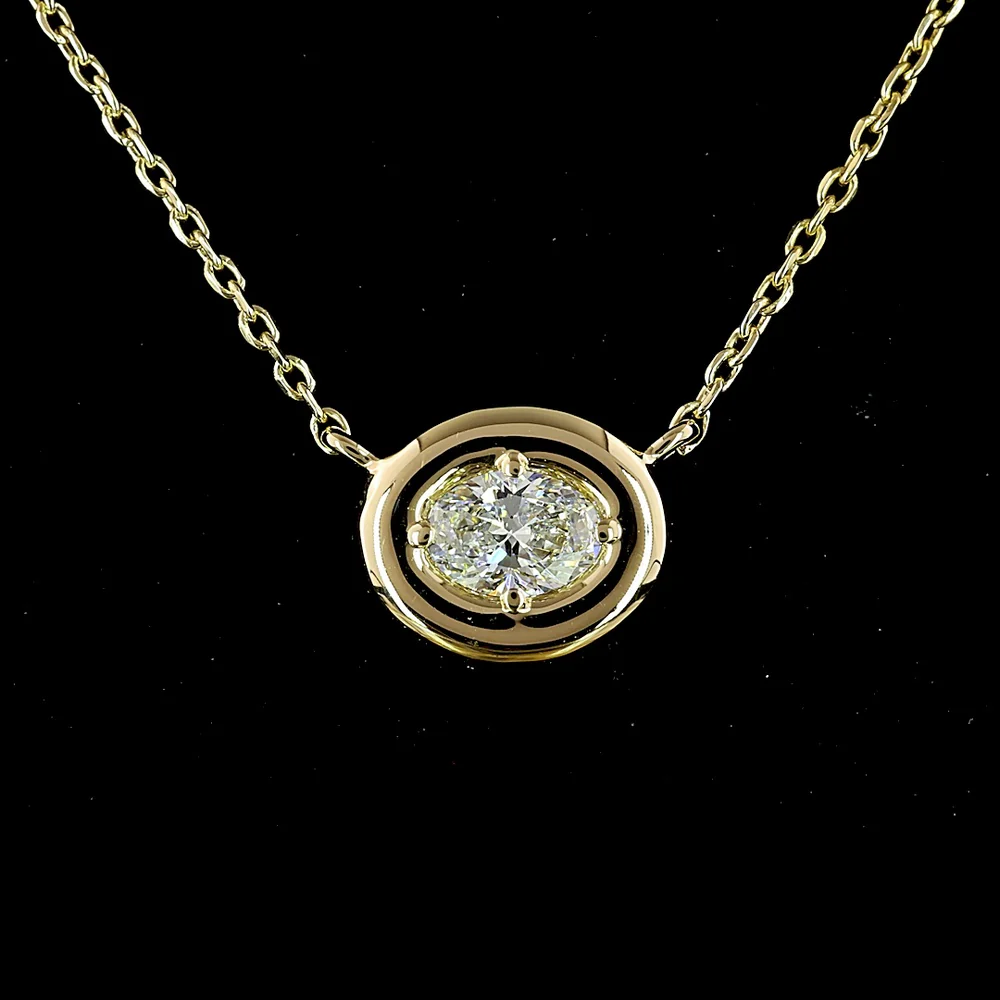 14K Yellow Gold East-West Oval Cut Solitaire Pendant with 0.25 Carats Lab Diamond (E-F Color, VS2 Clarity) - Covaloro Fine Jewelry - Image 2