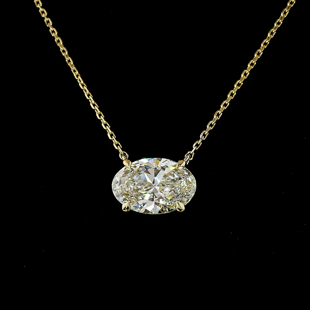 14K Yellow Gold East-West Oval Cut Solitaire Pendant with 2.22 Carat Lab-Grown Diamond - IGI Certified E-F VVS2 - Covaloro Fine Jewelry - Image 2
