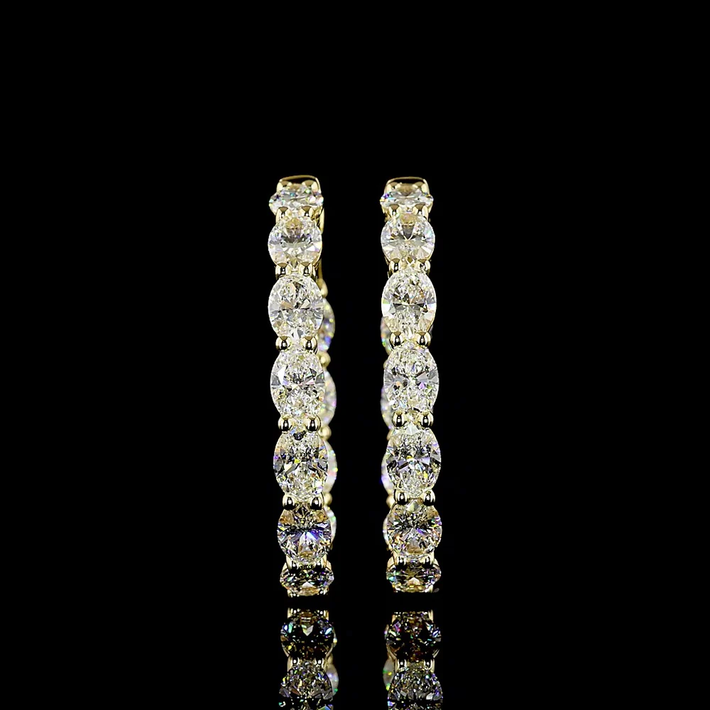 14K Yellow Gold East-West Oval Diamond Hoop Earrings - 7.38 Carat Total Weight, E-F VS Lab Grown Diamonds - Covaloro Fine Jewelry - Image 2