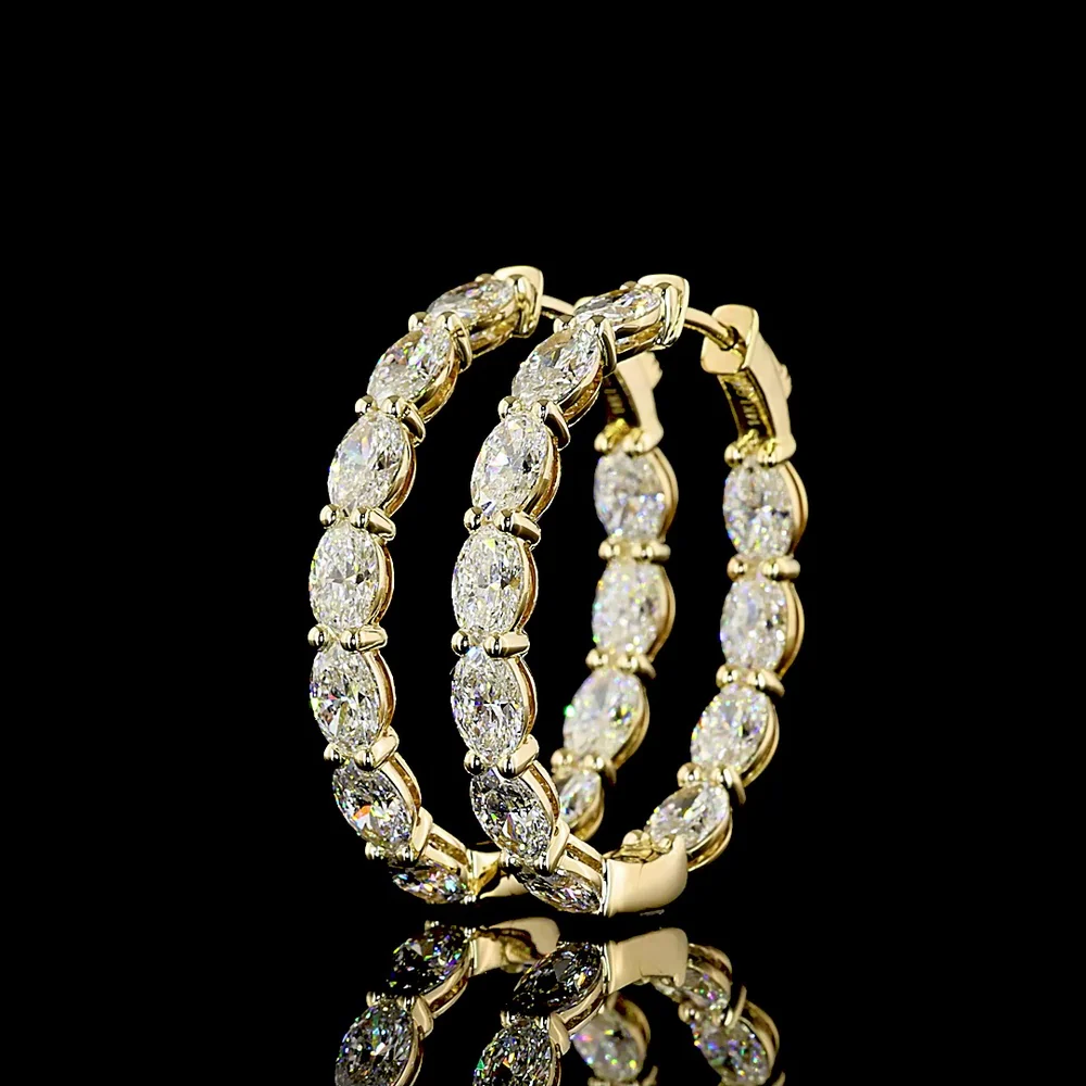 14K Yellow Gold East-West Oval Diamond Hoop Earrings - 7.38 Carat Total Weight, E-F VS Lab Grown Diamonds - Covaloro Fine Jewelry - Image 3