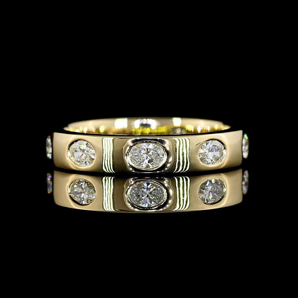 14K Yellow Gold East-West Oval Eternity Band with 7 Flush Set Lab Diamonds - 0.71 Carat Total Weight, E-F Color, VS Clarity - Covaloro Fine Jewelry