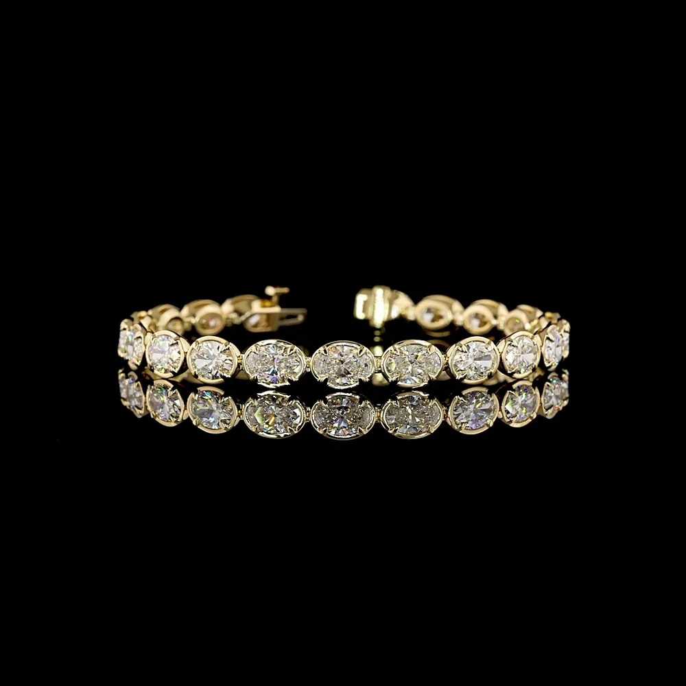 14K Yellow Gold East-West Oval Lab Diamond Tennis Bracelet - 20 Stones, 14.77 Carat Total Weight, E-F Color VS Clarity - Covaloro Fine Jewelry