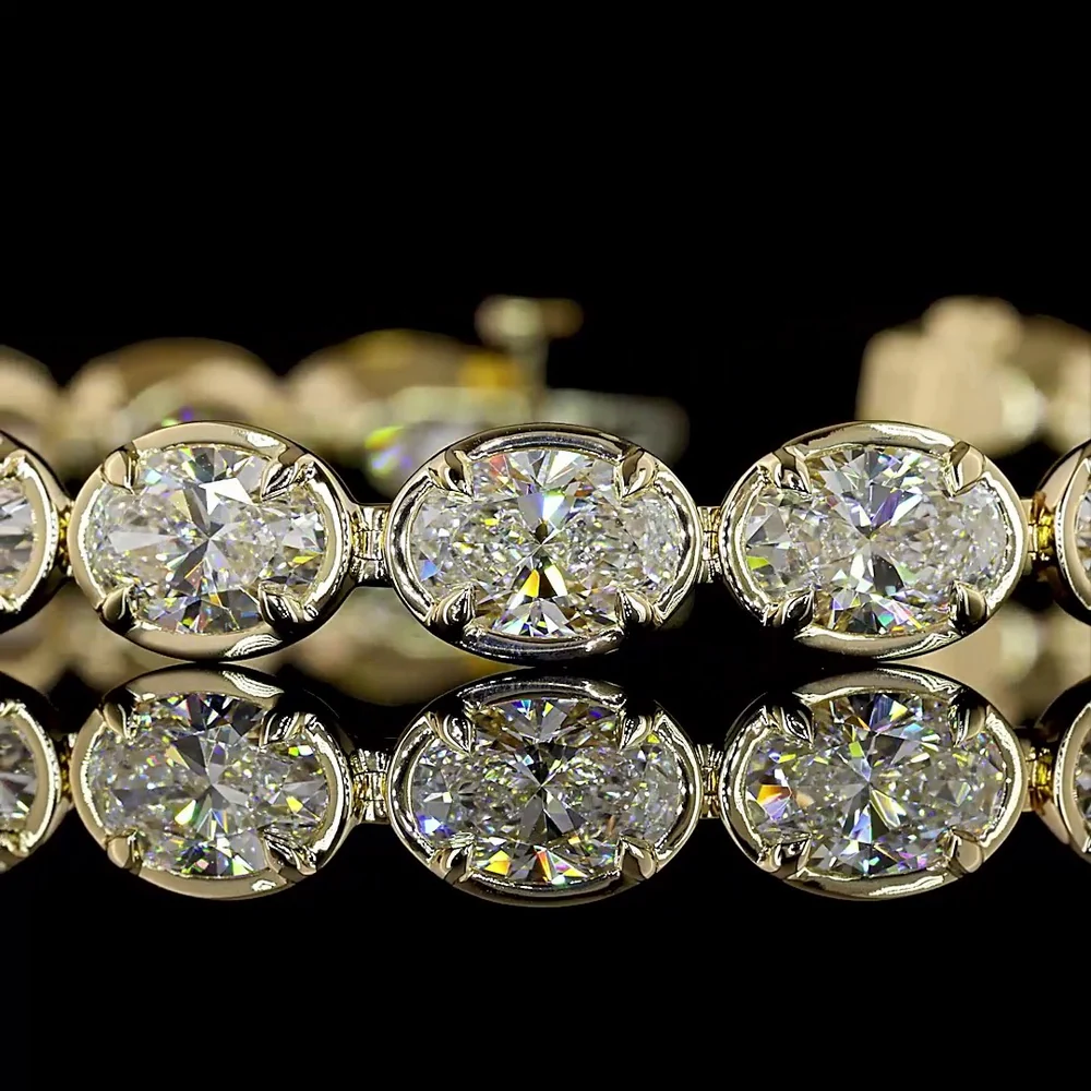 14K Yellow Gold East-West Oval Lab Diamond Tennis Bracelet - 20 Stones, 14.77 Carat Total Weight, E-F Color VS Clarity - Covaloro Fine Jewelry - Image 2