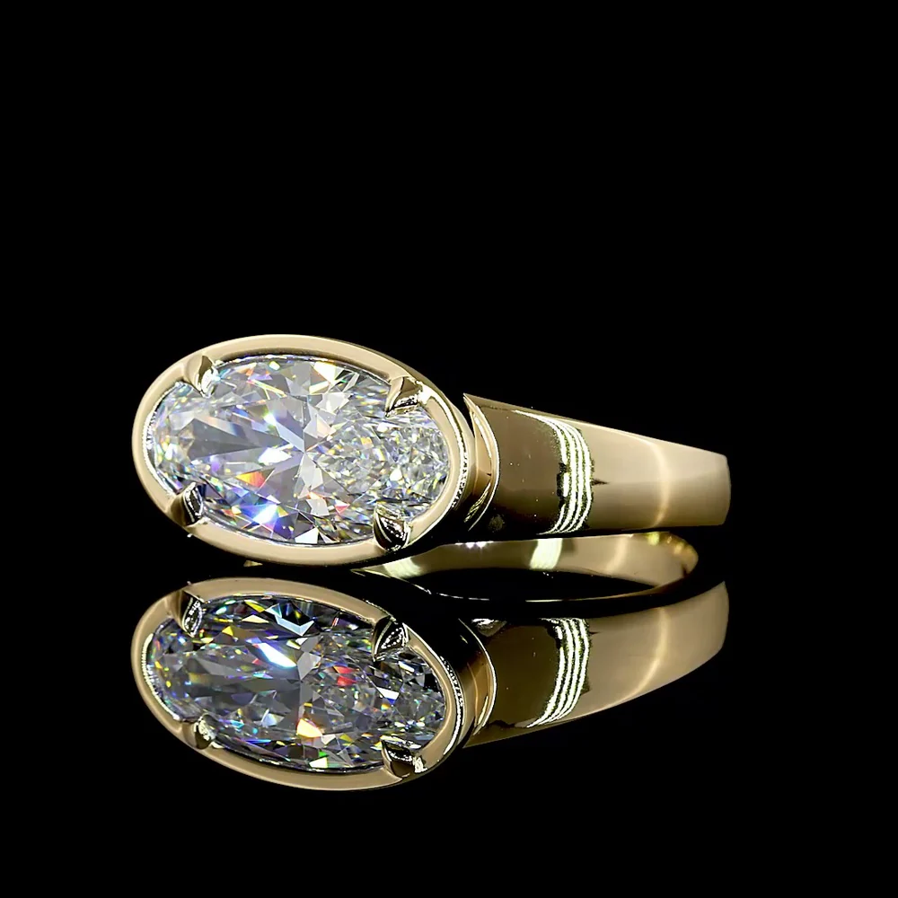 14K Yellow Gold East-West Oval Solitaire Ring with Bezel-Prong Set Lab Diamond - 2.08 Carat E VVS2 GCAL Certified - Covaloro Fine Jewelry - Image 3