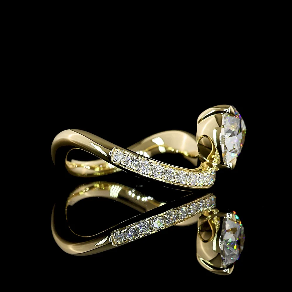 14K Yellow Gold East-West Pear Shape Solitaire Diamond Shank Ring with Pave Set Round Lab Diamonds - 1.73 Carats Total Diamond Weight - Covaloro Fine Jewelry - Image 2