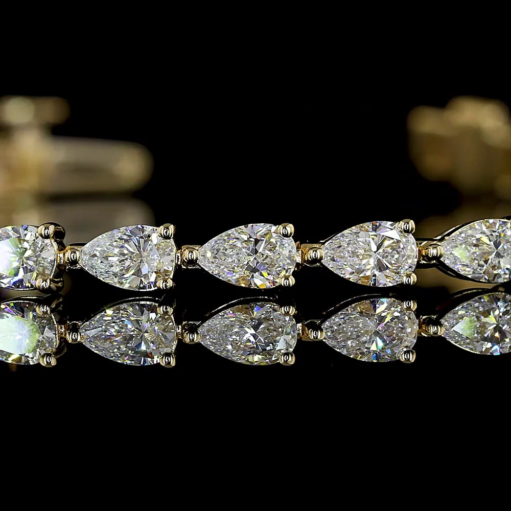 14K Yellow Gold East-West Pear Shaped Lab Diamond Tennis Bracelet - 3.83 Carat Total Weight, 34 Stones, E-F VS Quality - Covaloro Fine Jewelry - Image 2