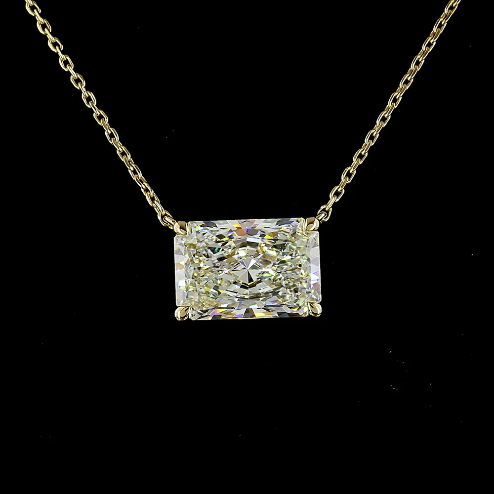14K Yellow Gold East-West Radiant Cut Solitaire Pendant with 3.03 Carat Lab Diamond - E-F Color, VVS2 Clarity, IGI Certified - Covaloro Fine Jewelry - Image 2