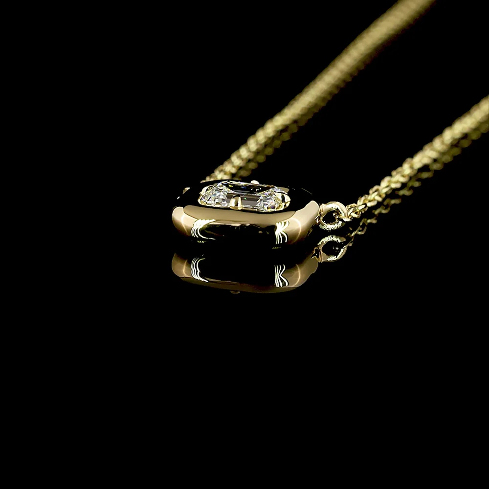 14K Yellow Gold East-West Set Emerald Cut Lab Diamond Solitaire Pendant - 0.26 Carat D VVS2 - Covaloro Fine Jewelry - Image 4