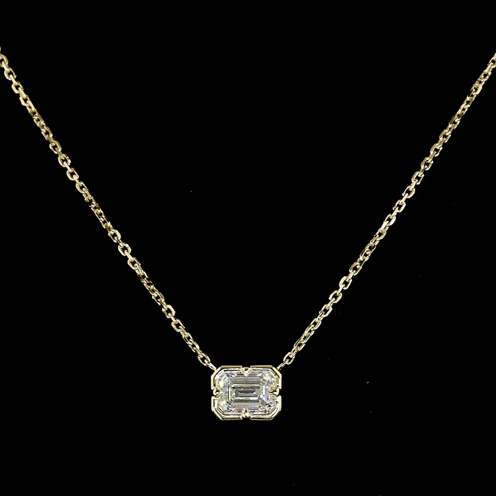 14K Yellow Gold East-West Set Emerald Cut Lab Diamond Solitaire Pendant - 0.42 Carat Total Diamond Weight - Covaloro Fine Jewelry