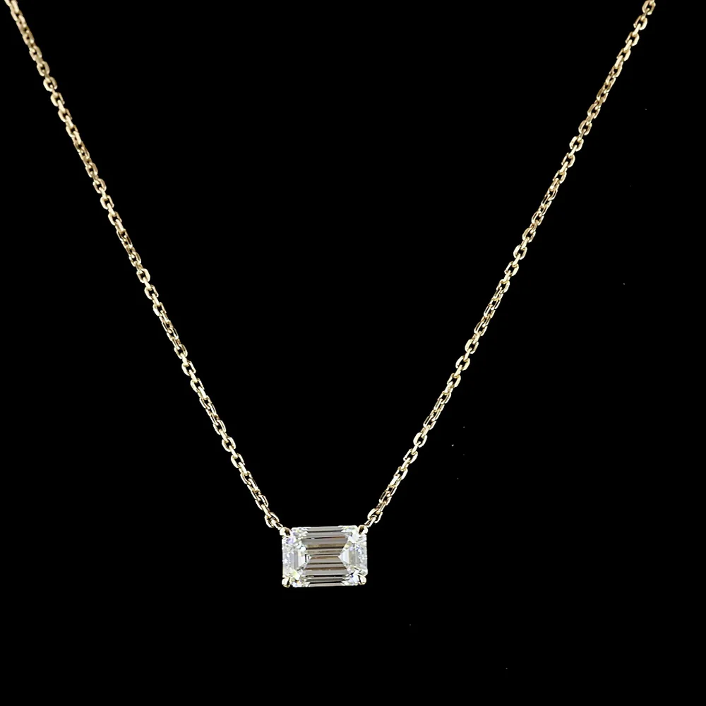 14K Yellow Gold East-West Solitaire Pendant with 1.03 Carat Emerald Cut Lab Diamond - E-F Color, VS1 Clarity - Covaloro Fine Jewelry