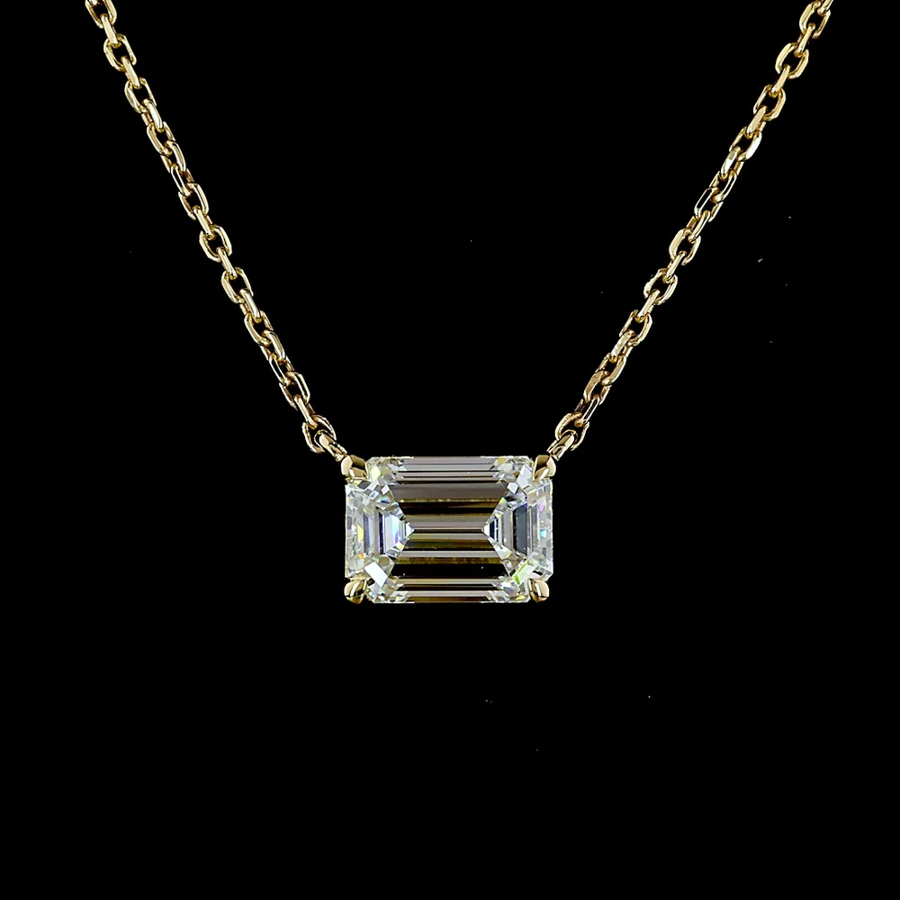 14K Yellow Gold East-West Solitaire Pendant with 1.03 Carat Emerald Cut Lab Diamond - E-F Color, VS1 Clarity - Covaloro Fine Jewelry - Image 2