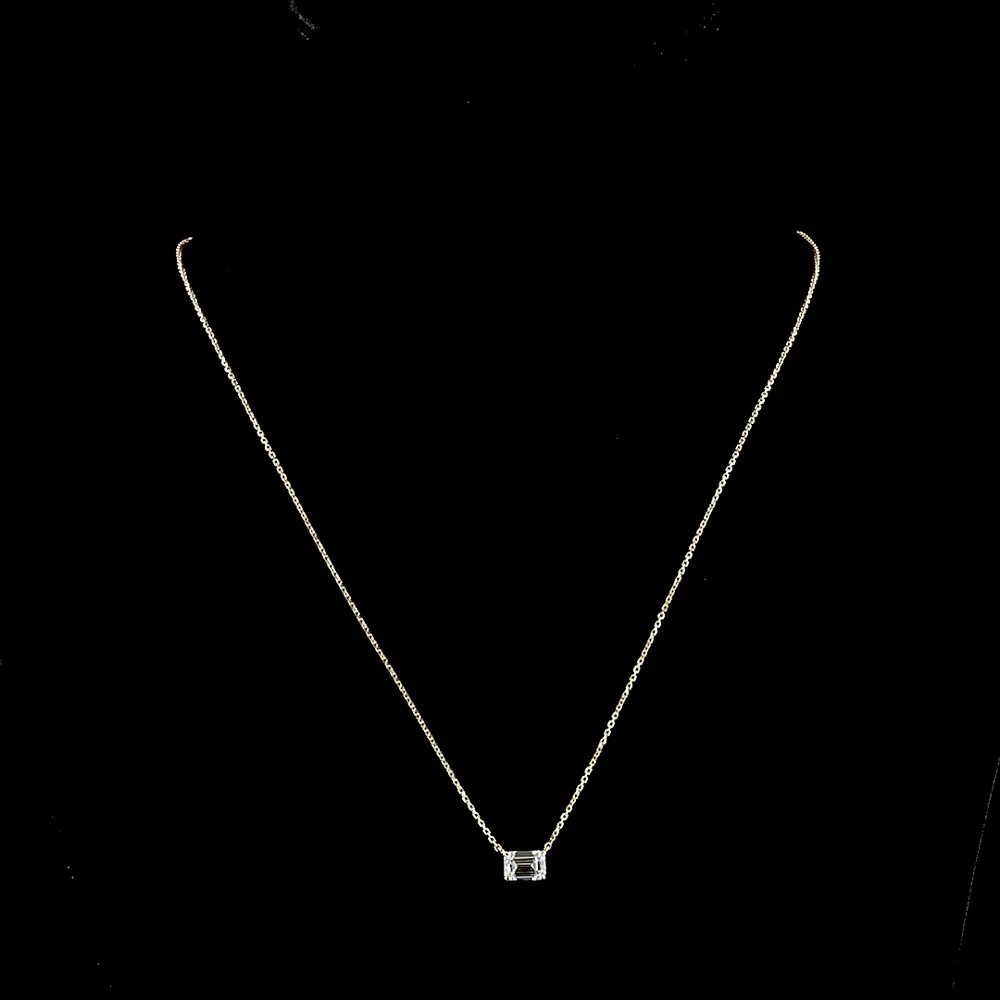 14K Yellow Gold East-West Solitaire Pendant with 1.03 Carat Emerald Cut Lab Diamond - E-F Color, VS1 Clarity - Covaloro Fine Jewelry - Image 4