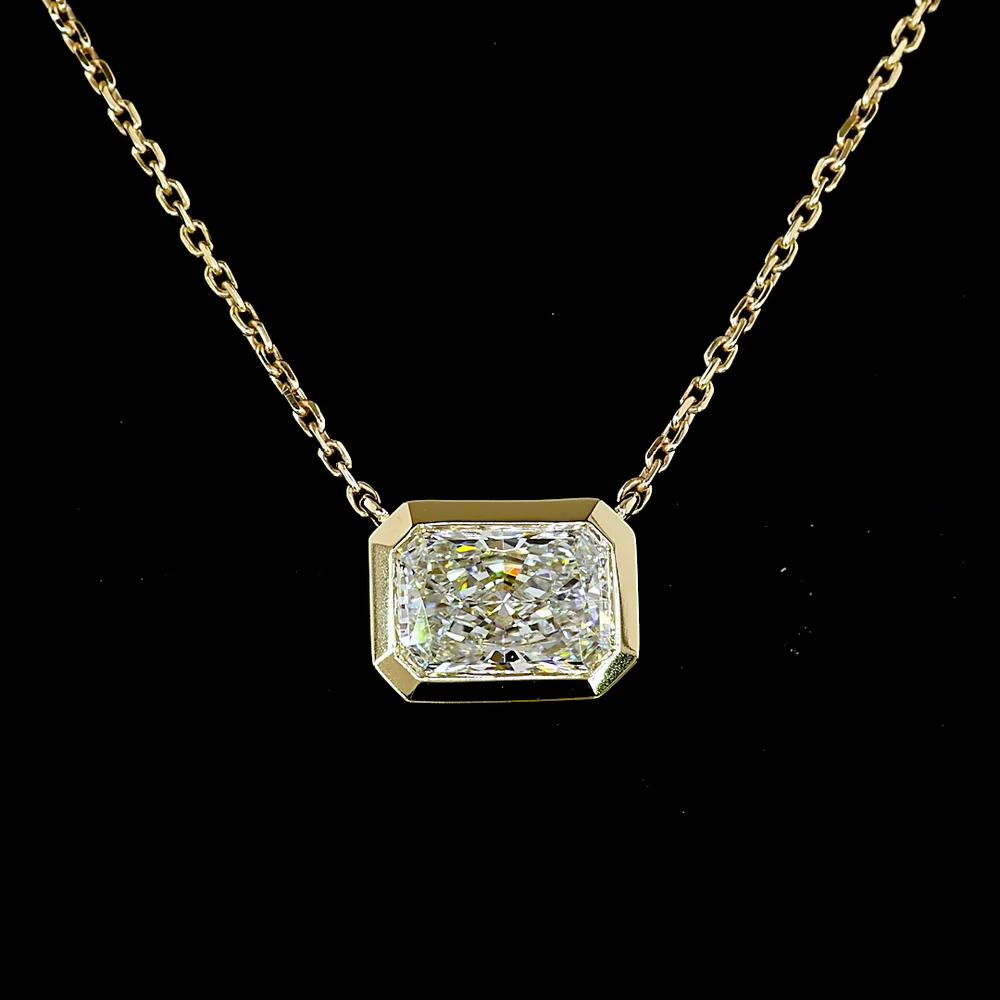 14K Yellow Gold East-West Solitaire Pendant with 1.04 Carat Emerald Cut Lab Diamond - D Color IF Clarity Bezel Set - Covaloro Fine Jewelry - Image 2