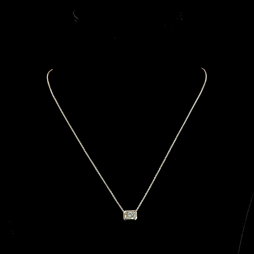 14K Yellow Gold East-West Solitaire Pendant with 1.04 Carat Emerald Cut Lab Diamond - D Color IF Clarity Bezel Set - Covaloro Fine Jewelry - Image 4