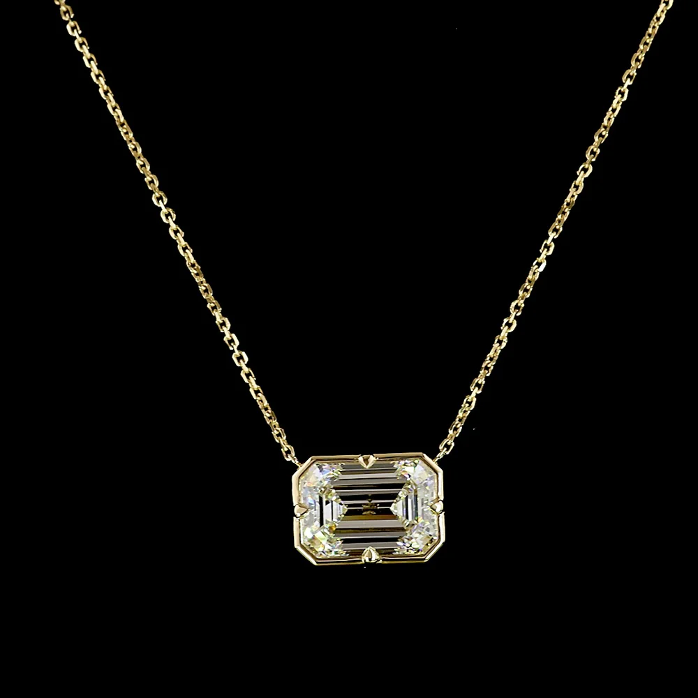 14K Yellow Gold East-West Solitaire Pendant with 5.04 Carat Emerald Cut Lab Diamond (E-F Color, VVS2 Clarity) - Covaloro Fine Jewelry