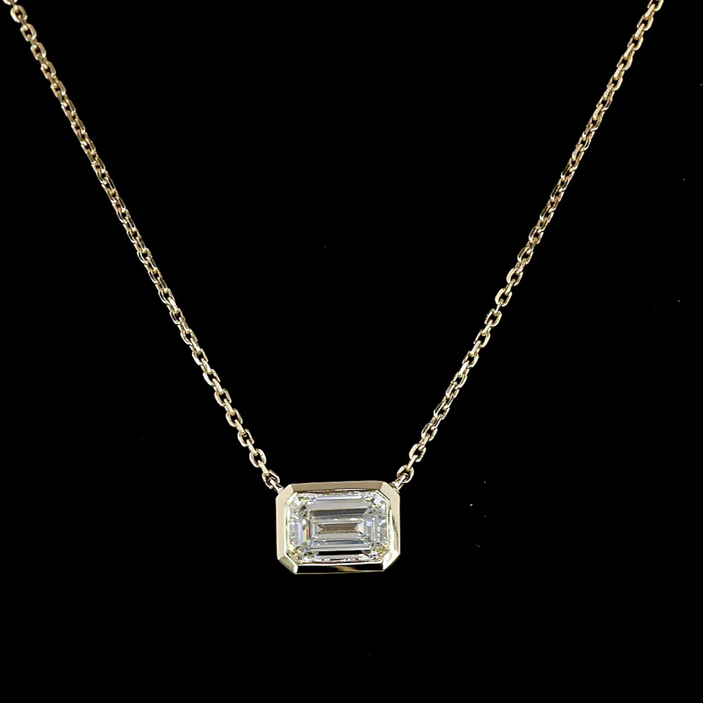 14K Yellow Gold East-West Solitaire Pendant with Bezel Set Radiant Cut Lab Diamond - 1.04 Carat E-F VVS2 IGI Certified - Covaloro Fine Jewelry