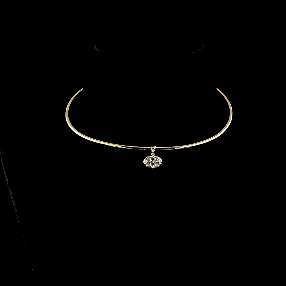 14K Yellow Gold East-West Solitaire Pendant with Oval Cut Lab Diamond - 2.50 Carat Total Diamond Weight - Covaloro Fine Jewelry