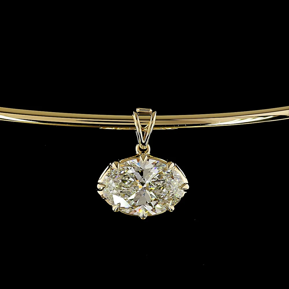 14K Yellow Gold East-West Solitaire Pendant with Oval Cut Lab Diamond - 2.50 Carat Total Diamond Weight - Covaloro Fine Jewelry - Image 2
