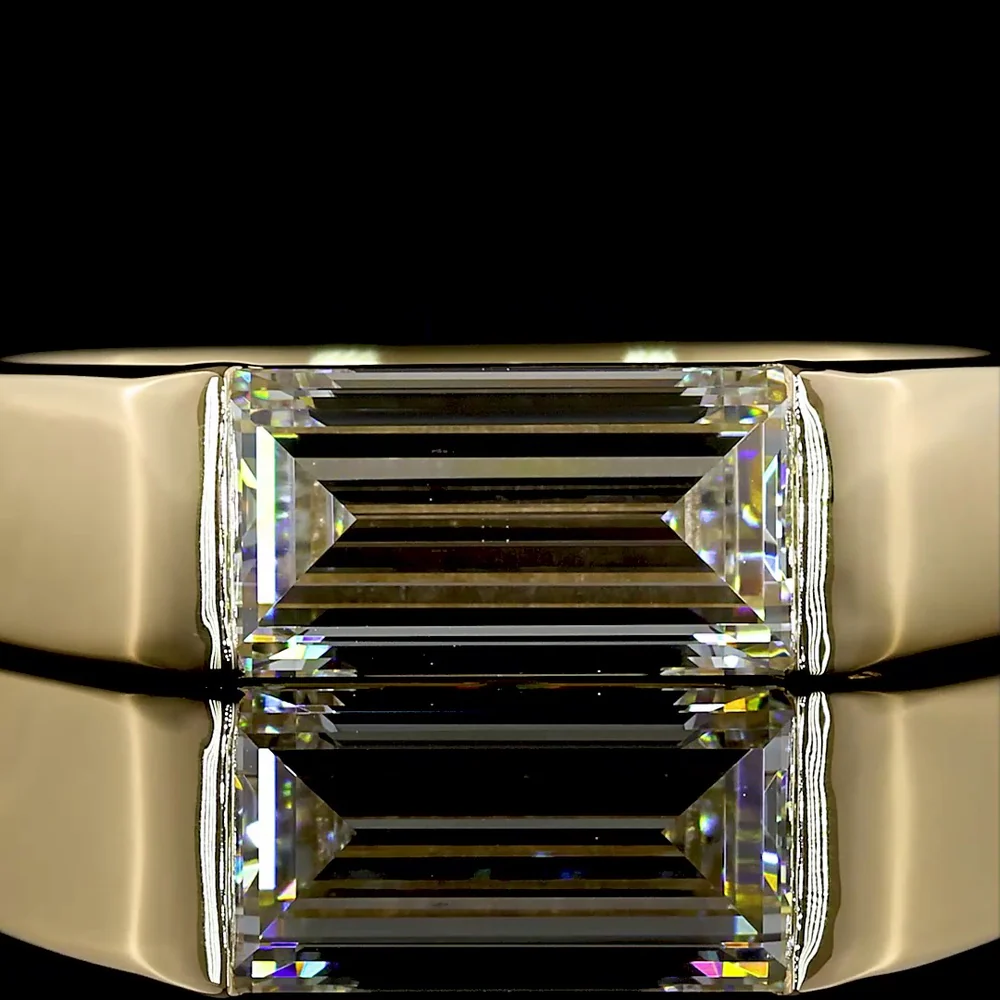 14K Yellow Gold East-West Solitaire Ring with 1.30 Carat Half Bezel Set Baguette Lab Diamond - E-F Color VVS2 Clarity - Covaloro Fine Jewelry - Image 2