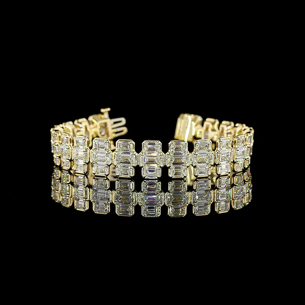 14K Yellow Gold East-West Station Line Tennis Bracelet with Emerald Cut Lab Diamonds - 26.1 Carats Total Diamond Weight - Covaloro Fine Jewelry