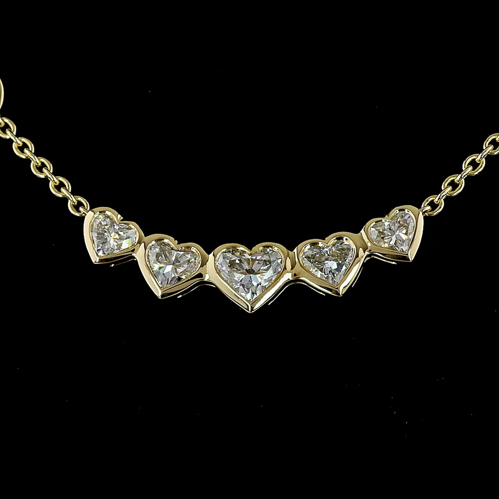 14K Yellow Gold East-West Station Necklace with 4.61 Carats Lab Diamonds - Oval and Heart Cut Bezel Set Stones (E-F VS2) - Covaloro Fine Jewelry - Image 2