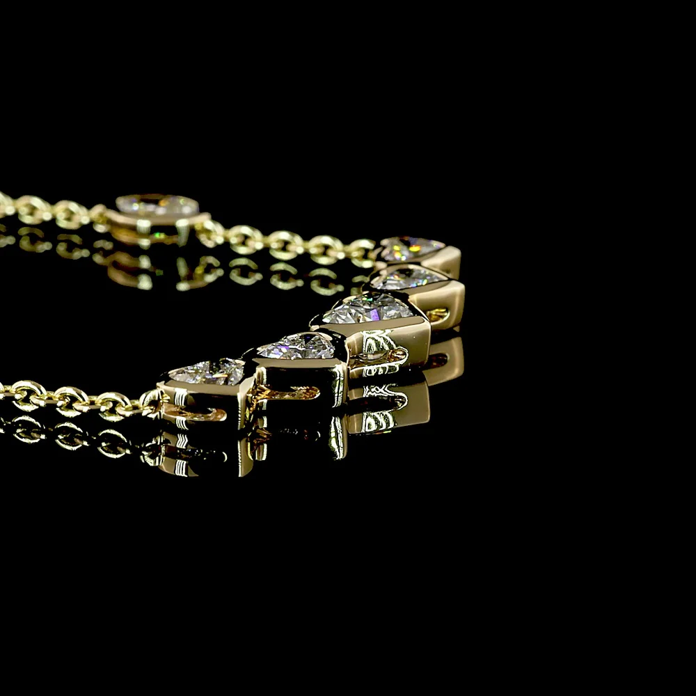 14K Yellow Gold East-West Station Necklace with 4.61 Carats Lab Diamonds - Oval and Heart Cut Bezel Set Stones (E-F VS2) - Covaloro Fine Jewelry - Image 3