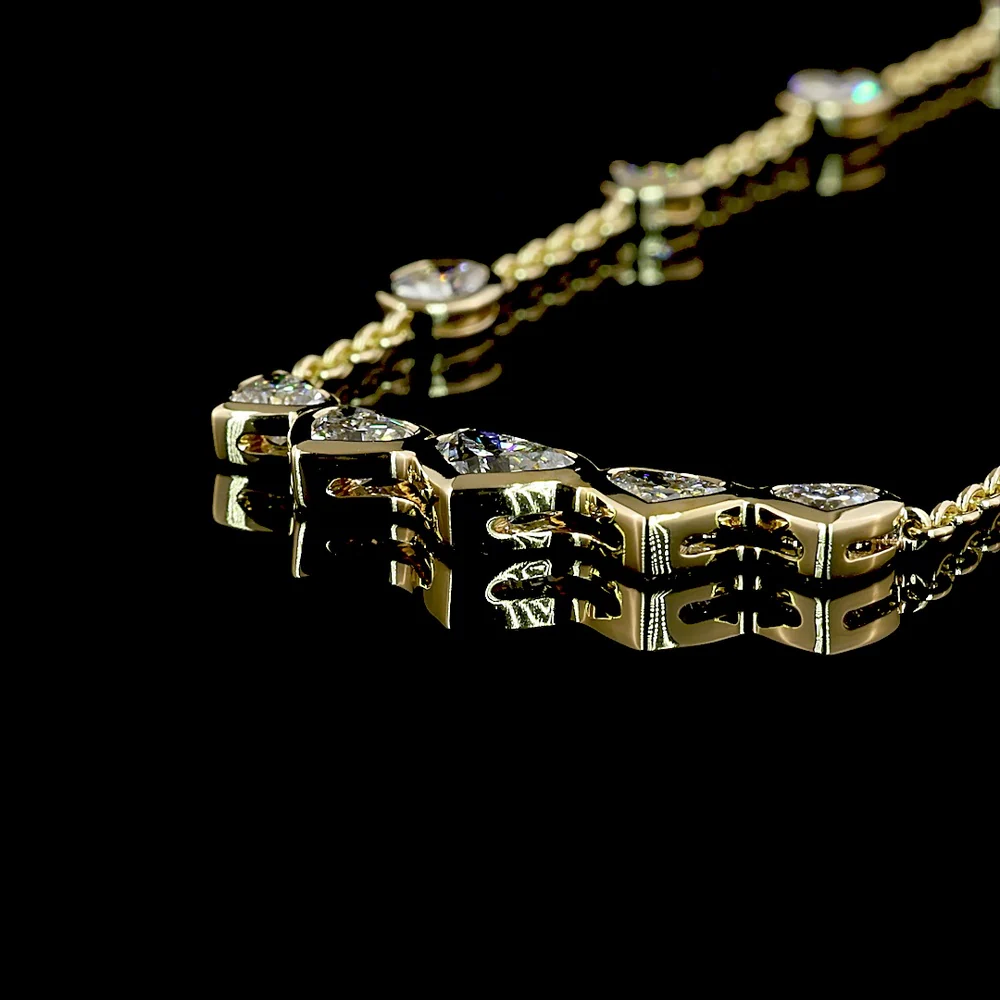 14K Yellow Gold East-West Station Necklace with 4.61 Carats Lab Diamonds - Oval and Heart Cut Bezel Set Stones (E-F VS2) - Covaloro Fine Jewelry - Image 4