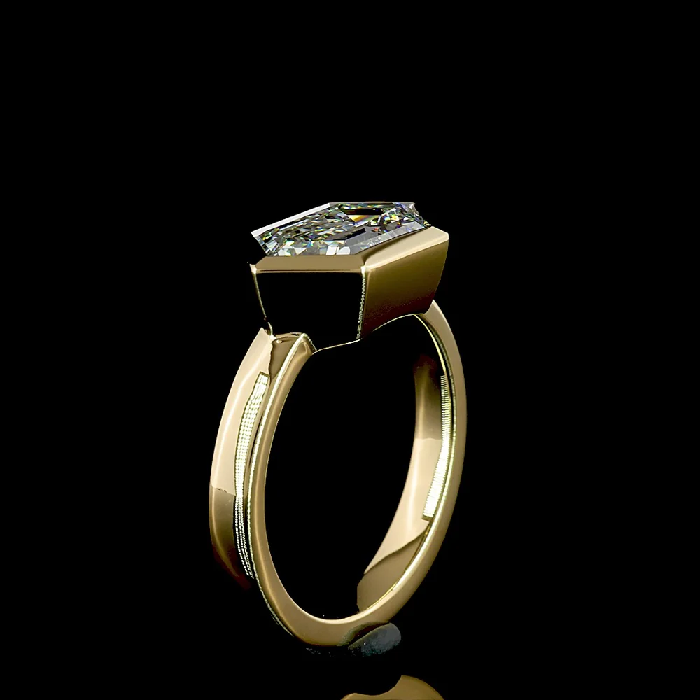 14K Yellow Gold East-West Step Marquise Cut Lab Diamond Solitaire Ring - 3.17 Carat D VVS2 IGI Certified - Covaloro Fine Jewelry - Image 4