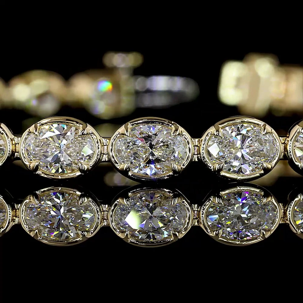 14K Yellow Gold East-West Tennis Bracelet with 28 Oval Cut Lab Diamonds - 7.65 Carats Total Diamond Weight, E-F Color VS1 Clarity, Bezel-Prong Setting - Covaloro Fine Jewelry - Image 2
