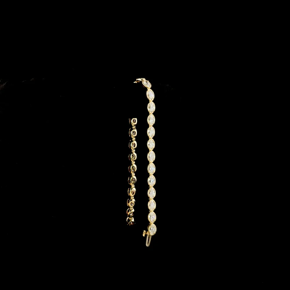 14K Yellow Gold East-West Tennis Bracelet with 28 Oval Cut Lab Diamonds - 7.65 Carats Total Diamond Weight, E-F Color VS1 Clarity, Bezel-Prong Setting - Covaloro Fine Jewelry - Image 3