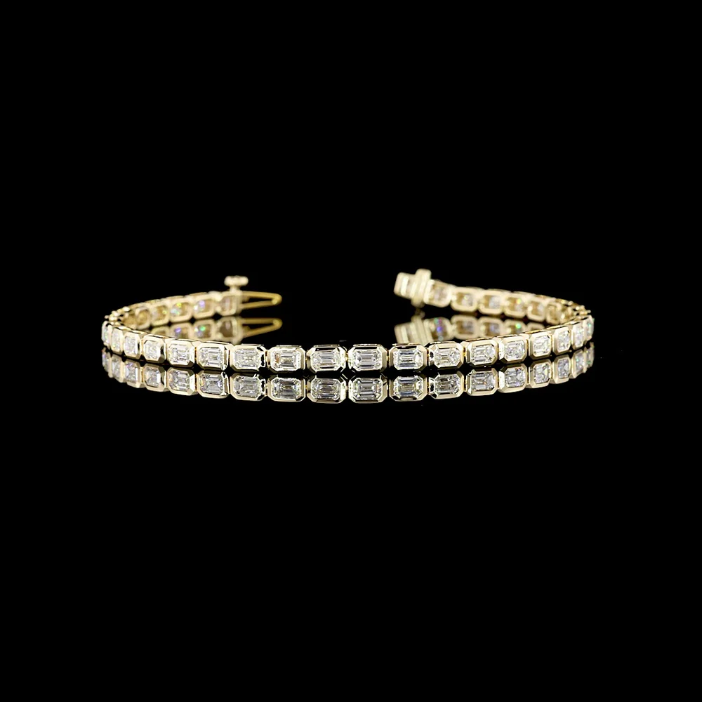 14K Yellow Gold East-West Tennis Bracelet with Bezel Set Emerald Cut Lab Diamonds - 8.40 Carats Total Diamond Weight - Covaloro Fine Jewelry