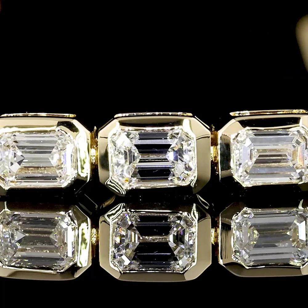 14K Yellow Gold East-West Tennis Bracelet with Bezel Set Emerald Cut Lab Diamonds - 8.40 Carats Total Diamond Weight - Covaloro Fine Jewelry - Image 3