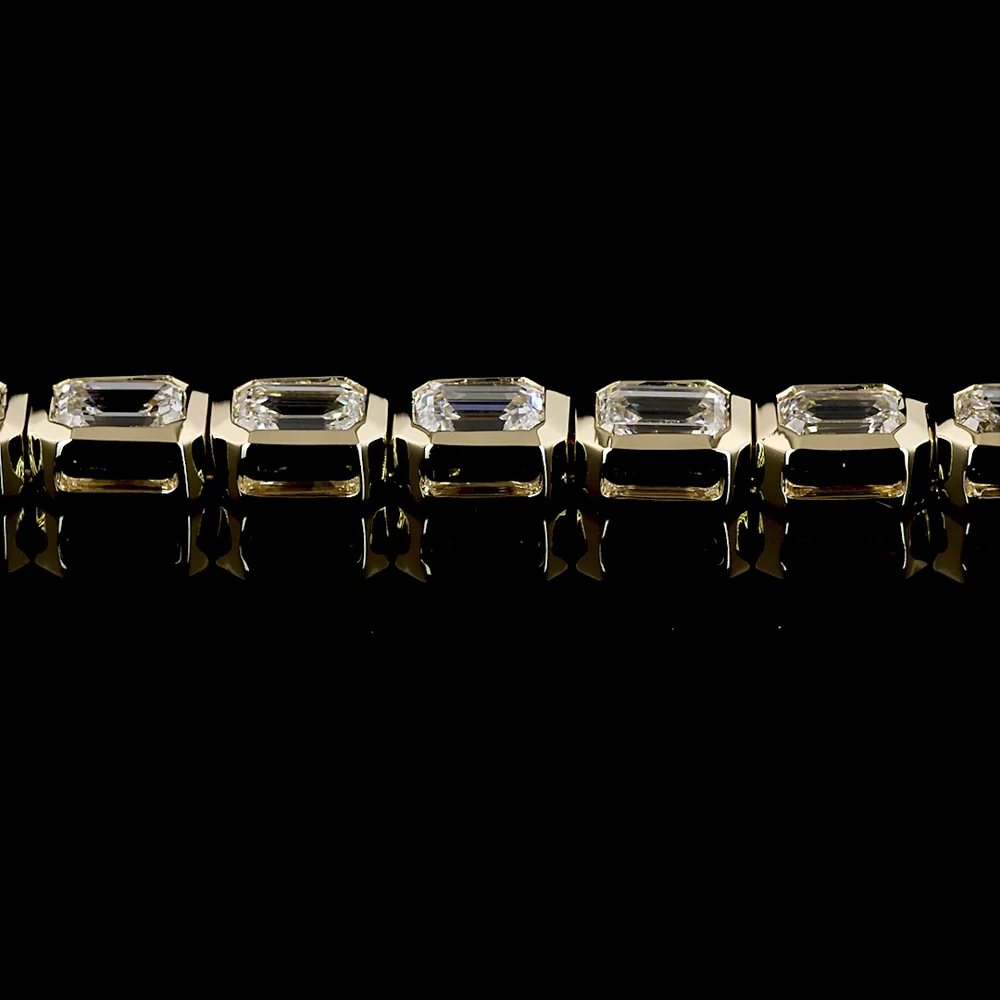 14K Yellow Gold East-West Tennis Bracelet with Bezel Set Emerald Cut Lab Diamonds - 8.40 Carats Total Diamond Weight - Covaloro Fine Jewelry - Image 4