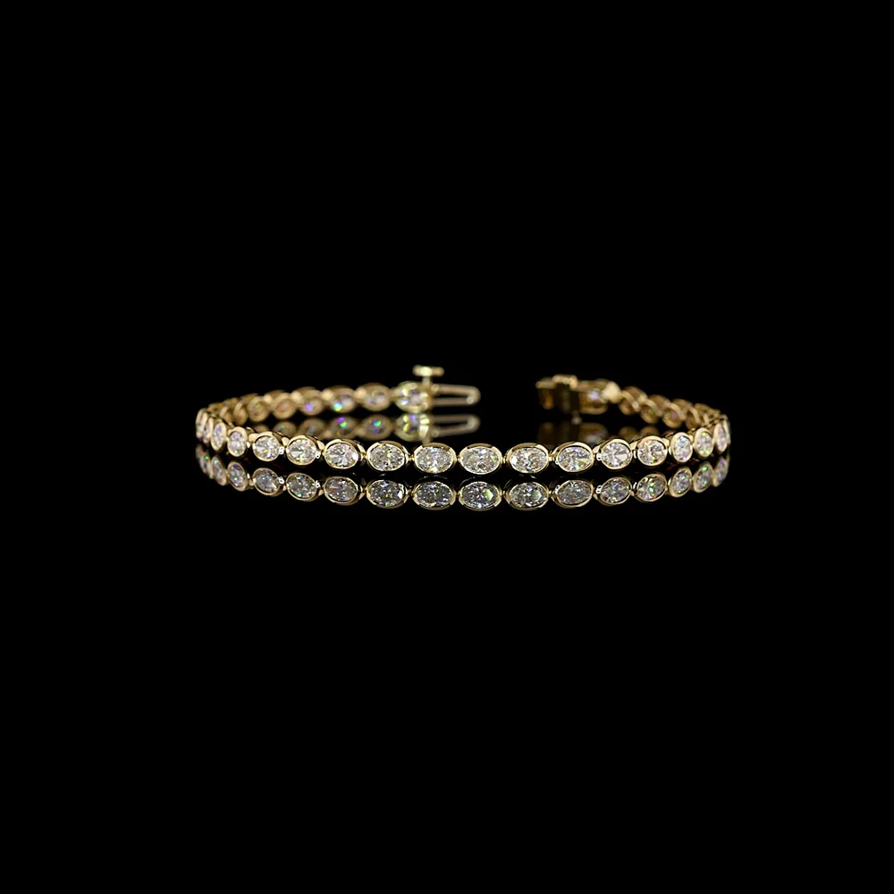 14K Yellow Gold East-West Tennis Bracelet with Bezel Set Oval Lab Diamonds - 4.31 Carat Total Weight, E-F Color VS1 Clarity - Covaloro Fine Jewelry