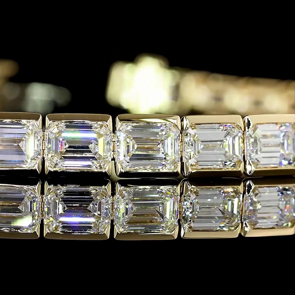 14K Yellow Gold East-West Tennis Bracelet with Half-Bezel Set Emerald Cut Lab Diamonds - 23.14 Carats Total Diamond Weight - Covaloro Fine Jewelry - Image 2