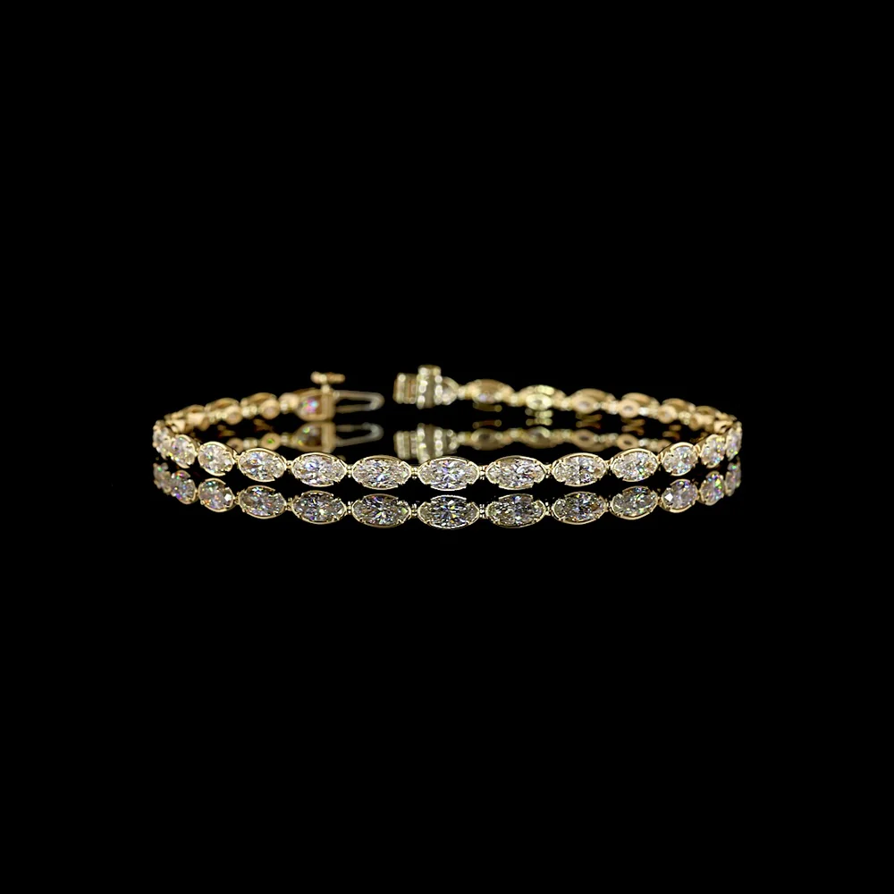 14K Yellow Gold East-West Tennis Bracelet with Moval Cut Lab Diamonds - 4.61 Total Carat Weight - Covaloro Fine Jewelry