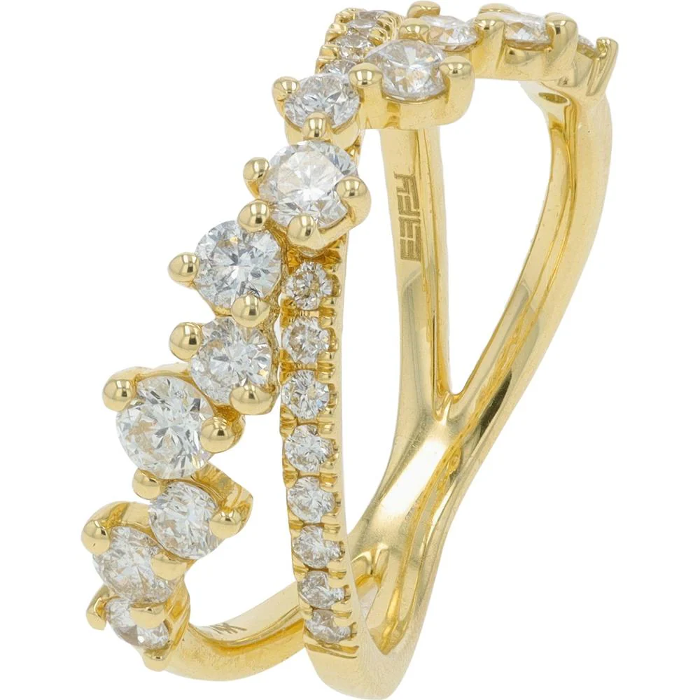 14K Yellow Gold EFFY Diamond Crossover Ring with Prong - Set and Pavé Round Diamonds - 1.00 Carat Total Diamond Weight
