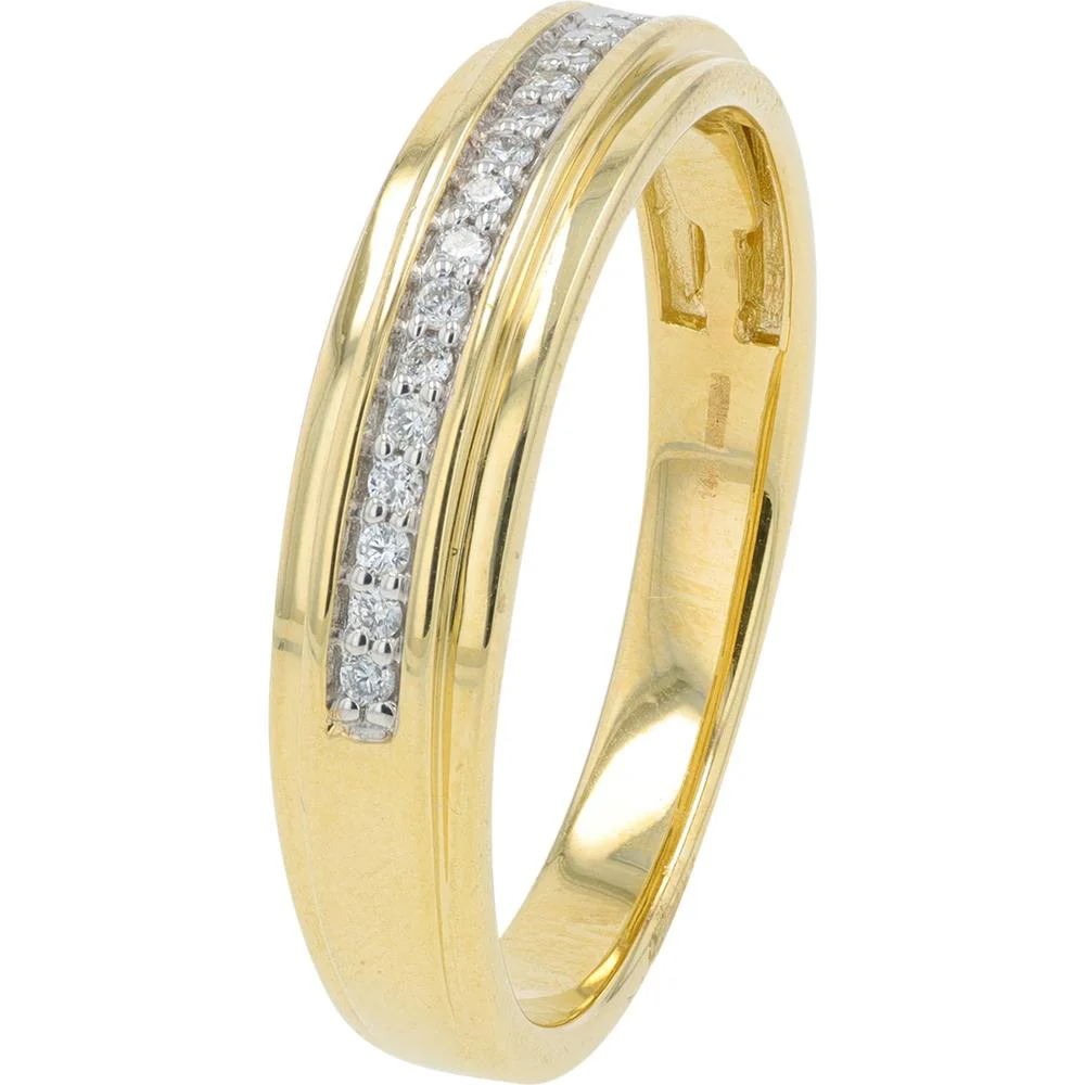 14K Yellow Gold EFFY Men's Band with Channel - Set Round Diamonds - 0.10 Carat Total Diamond Weight